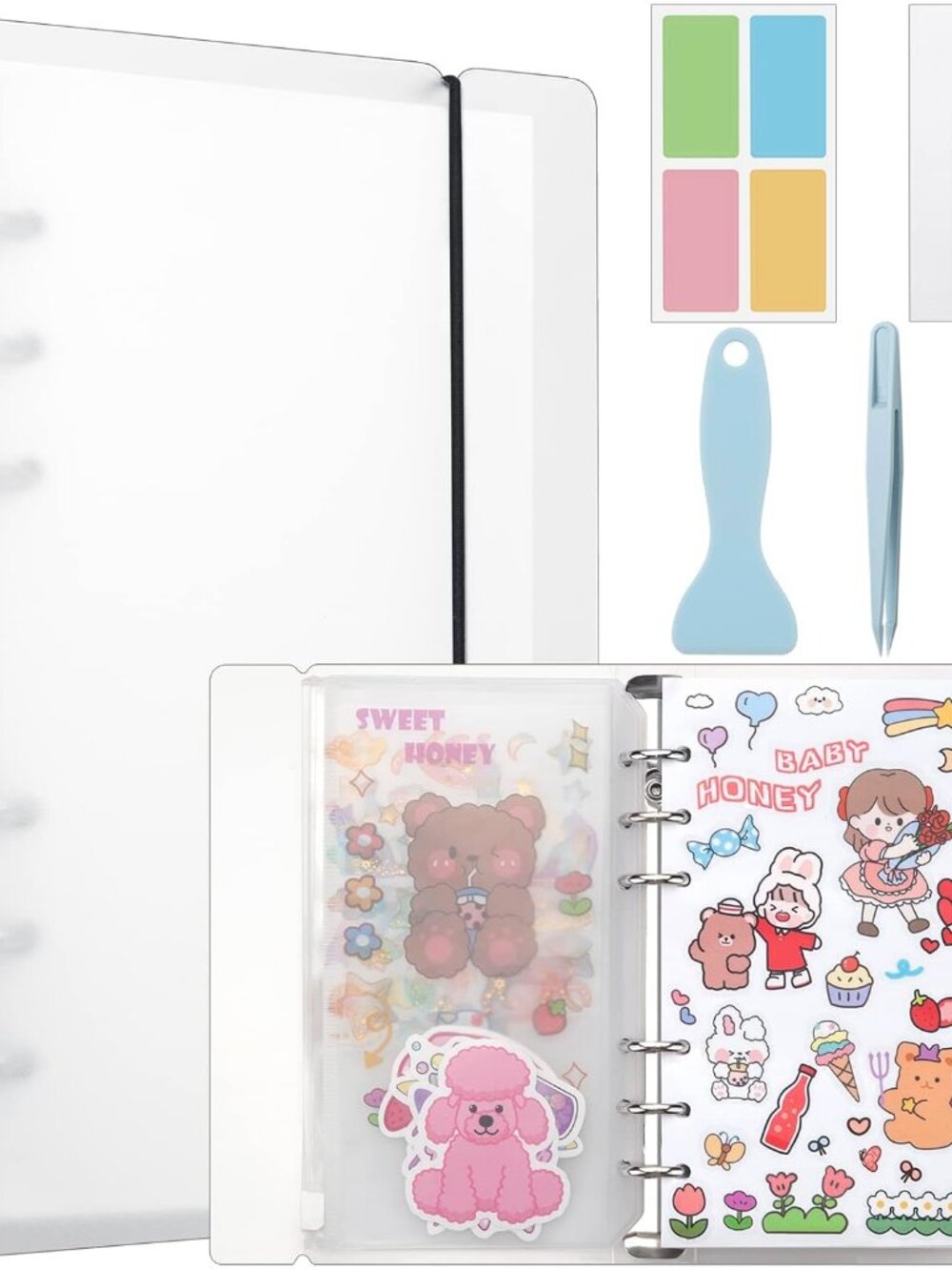 Reusable Sticker Album with Pockets, 100 Sheets, Blank Sticker Book with Tweezer